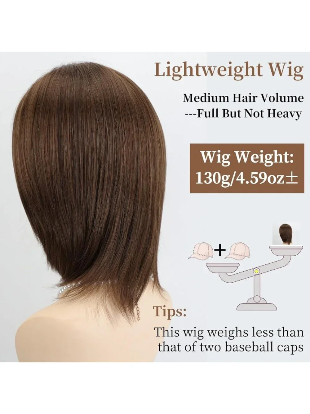 Women's Brown 12 Inch Mid Length Heat Synthetic Straight Layered Bob Wigs
